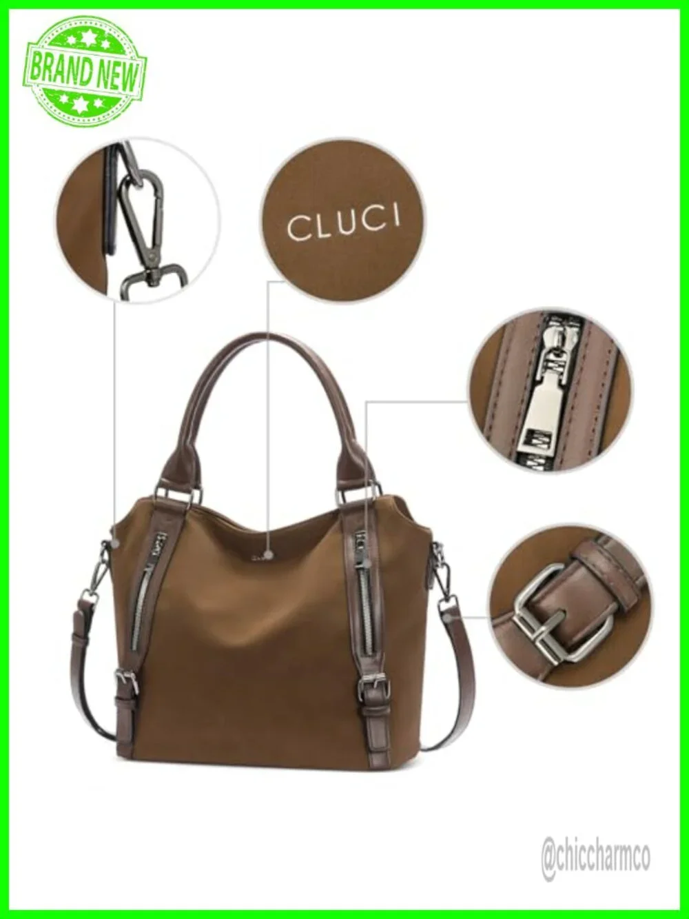 Large Suede Hobo Bag Multiple Pockets Tote Shoulder Crossbody Adjustable Strap